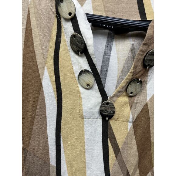 Kasper Tunic Top Womens size 8‎ Linen blend Tan White Shell Beach Notch Neck - Picture 7 of 7